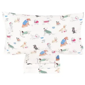 Puppy Dog 100% Cotton 4 Pcs Bed Sheet Set Toddler Teen Flat Sheet and Fitted Sheet and Pillowcase Girls Boys Bedding Set
