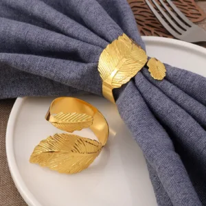 Matte Gold Leaf Napkin Rings Leaves Napkin Holder Rings for Thanksgiving Wedding Christmas Dinning Table Decoration