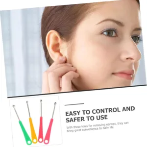 Metal Earpicks Toolset - 4pcs Earwax Picking Tools for Removing Earwax - Curette and Cleanser - Facial Beauty Accessories - Ear Care Spoon